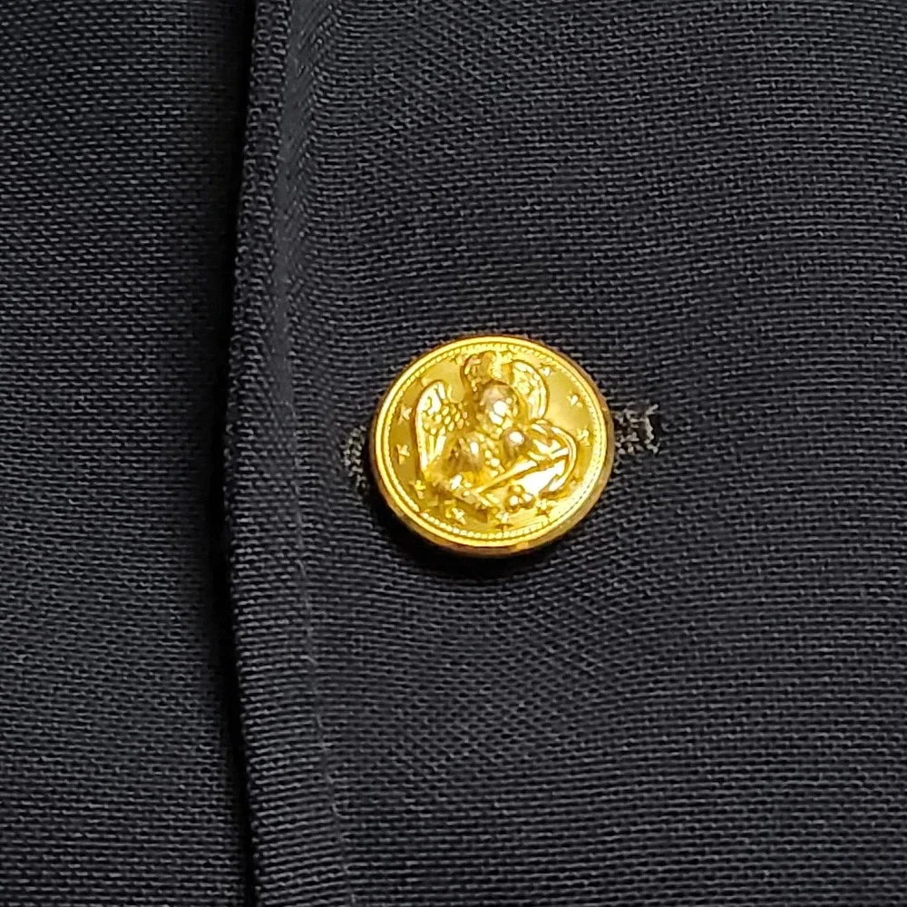 Vintage 60s 70s Navy Blue Blazer Mens 46L Jacket Gold Buttons Union Made USA